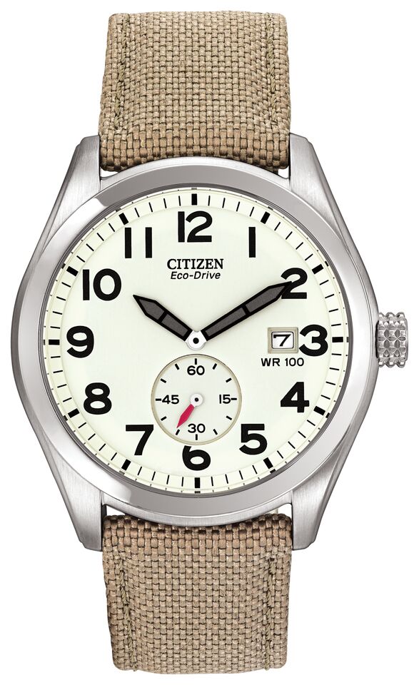 Citizen Eco-Drive Military Ivory Dial Stainless Steel Mens Watch BV1080-18A