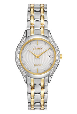 Citizen Eco-Drive Silhouette White Dial Diamond Set Two Tone Ladies Watch GA1064-56A