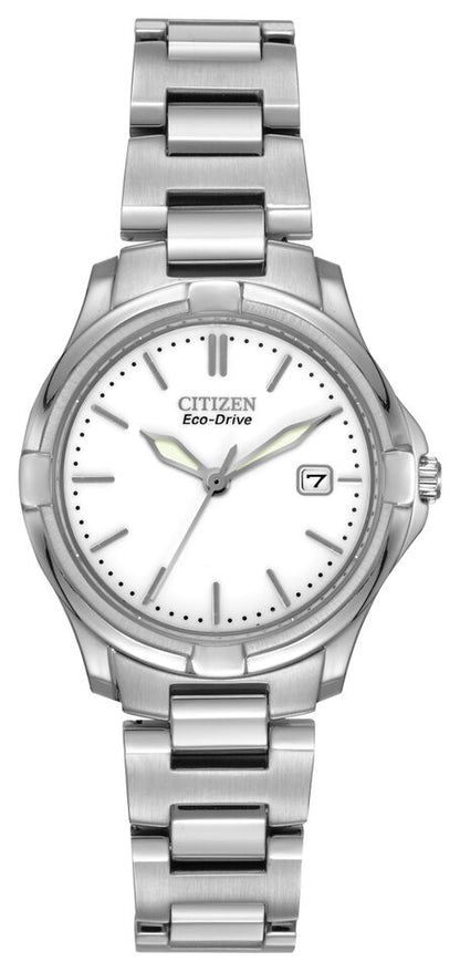 Citizen Eco-Drive Silhouette Sport White Dial Stainless Steel Womens Watch EW1960-59A