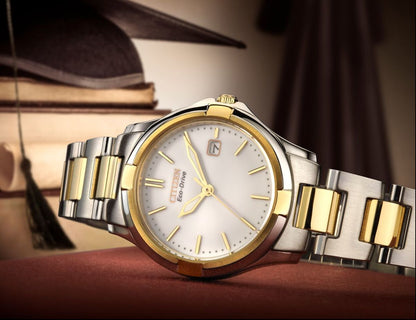 Citizen Eco-Drive Silhouette Sport White Dial Two Tone Womens Watch EW1964-58A