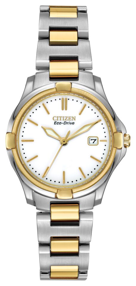 Citizen Eco-Drive Silhouette Sport White Dial Two Tone Womens Watch EW1964-58A