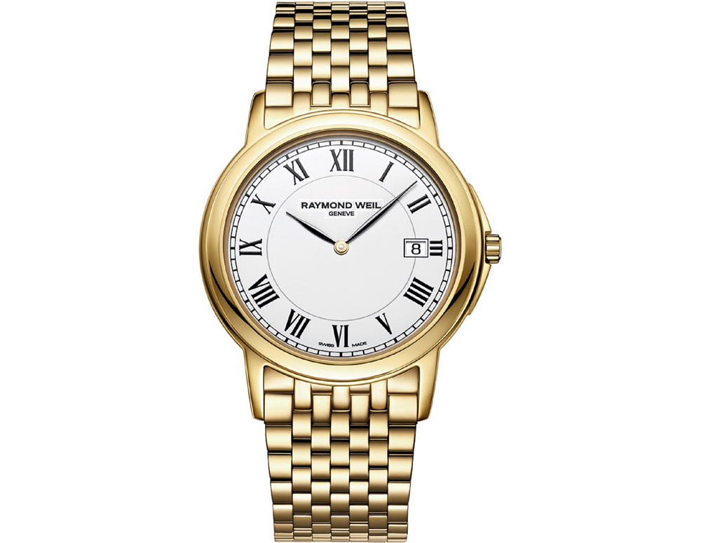 Raymond Weil Tradition White Dial PVD Gold Plated Mens Quartz Watch 5466-P-000300