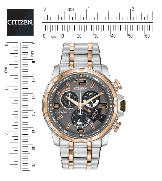 Citizen Eco-Drive Chrono Time A-T Grey Dial Two Tone Mens Radio Controlled Chronograph Watch BY0106-55H