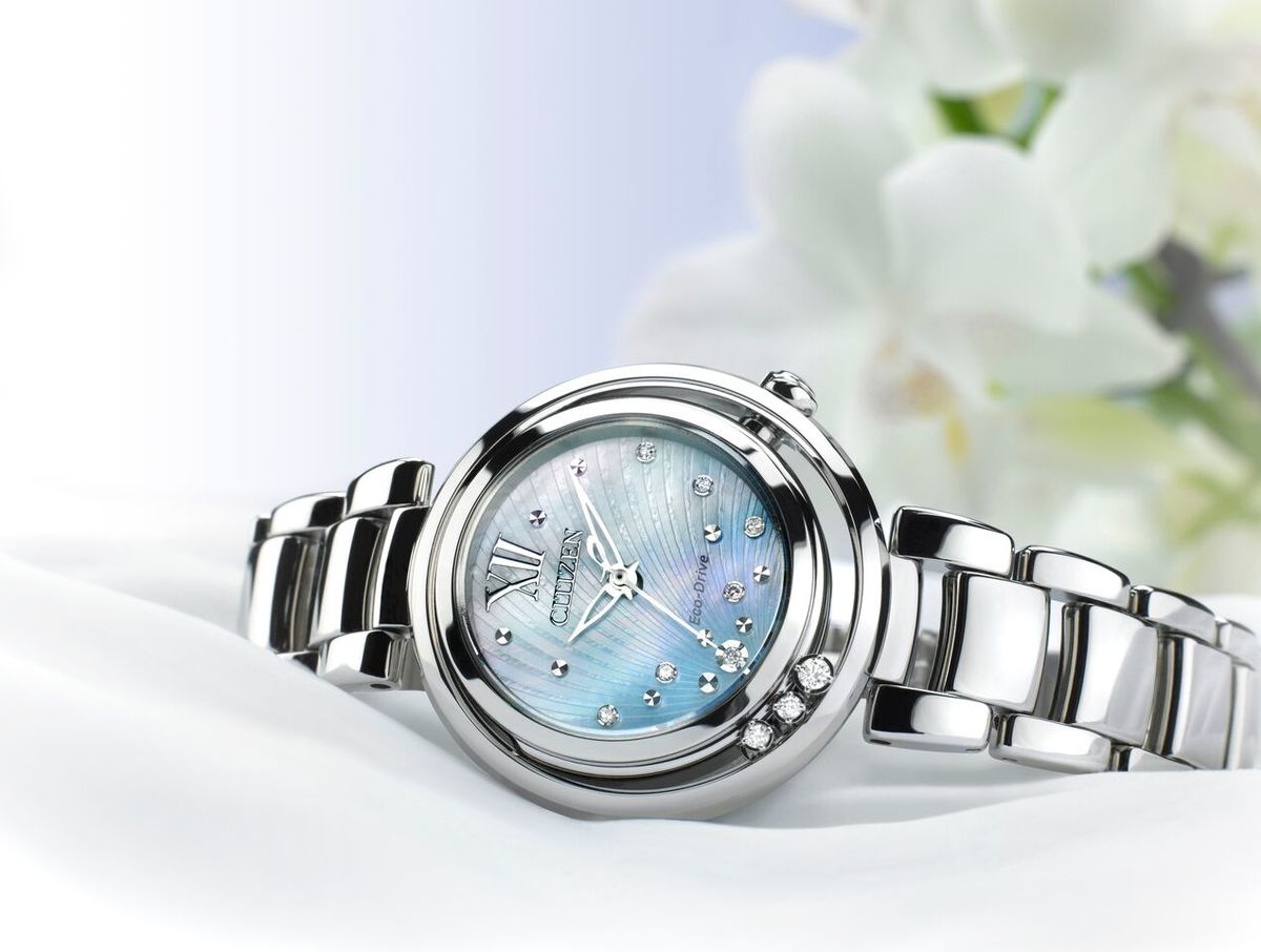 Citizen Eco-Drive Citizen L Sunrise Mother of Pearl Dial Diamond Set Stainless Steel Womens Watch EM0320-59D