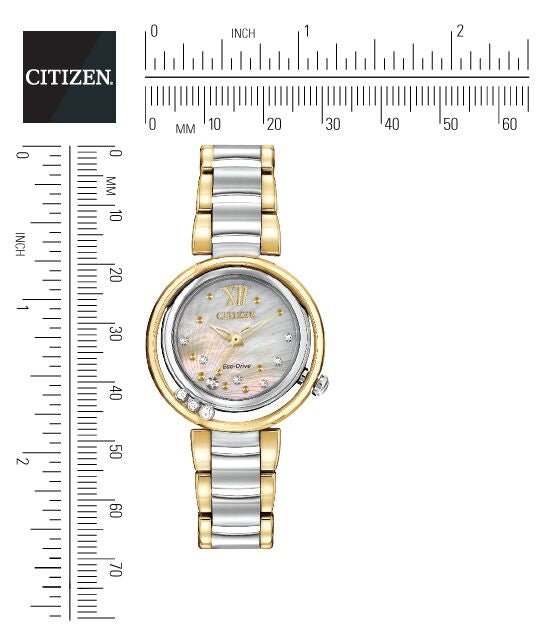 Citizen Eco-Drive Citizen L Sunrise Mother of Pearl Dial Diamond Set Two Tone Womens Watch EM0324-58D