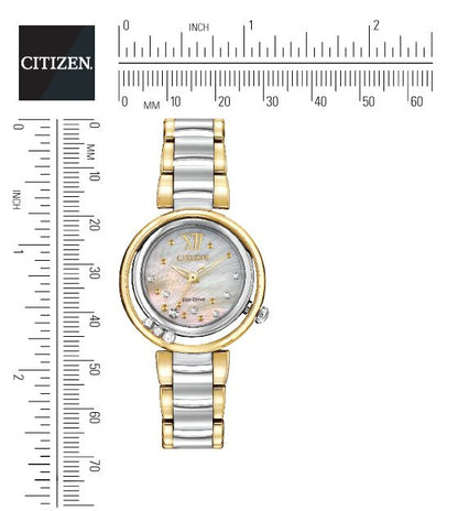Citizen Eco-Drive Citizen L Sunrise Mother of Pearl Dial Diamond Set Two Tone Womens Watch EM0324-58D