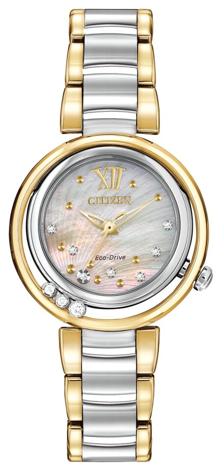 Citizen Eco-Drive Citizen L Sunrise Mother of Pearl Dial Diamond Set Two Tone Womens Watch EM0324-58D