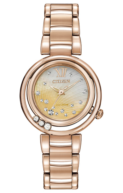 Citizen Eco-Drive Citizen L Sunrise Mother of Pearl Dial Diamond Set Rose Gold Plated Womens Watch EM0323-51N