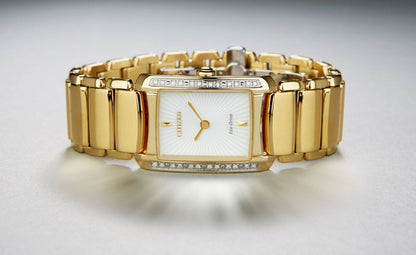 Citizen Eco-Drive Citizen L Euphoria White Dial Diamond Set Gold Plated Womens Watch EG2962-51A