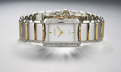Citizen Eco-Drive Citizen L Euphoria White Dial Diamond Set Two Tone Womens Watch EG2964-56A