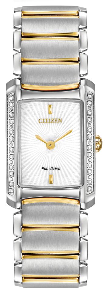 Citizen Eco-Drive Citizen L Euphoria White Dial Diamond Set Two Tone Womens Watch EG2964-56A