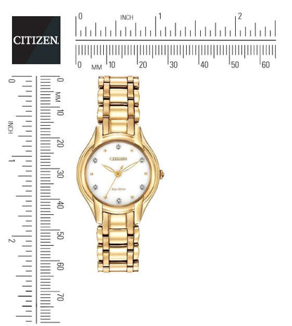 Citizen Eco-Drive Silhouette Diamond White Dial Gold Plated Womens Watch EM0282-56A