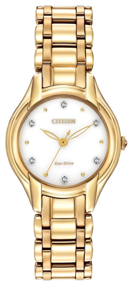 Citizen Eco-Drive Silhouette Diamond White Dial Gold Plated Womens Watch EM0282-56A