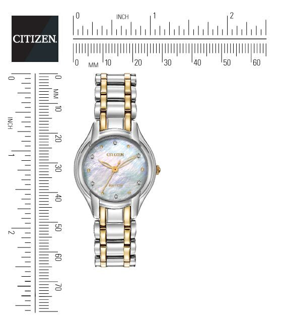 Citizen Eco-Drive Silhouette Diamond Mother of Pearl Dial Two Tone Womens Watch EM0284-51D