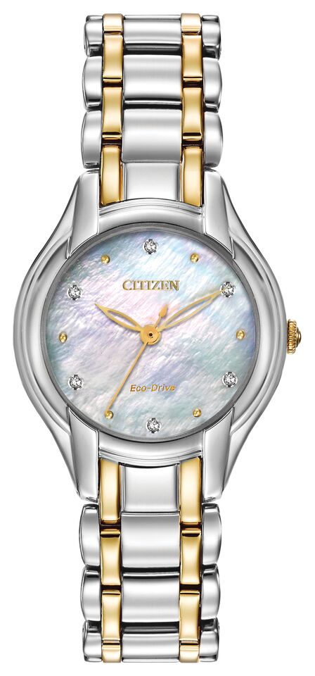 Citizen Eco-Drive Silhouette Diamond Mother of Pearl Dial Two Tone Womens Watch EM0284-51D