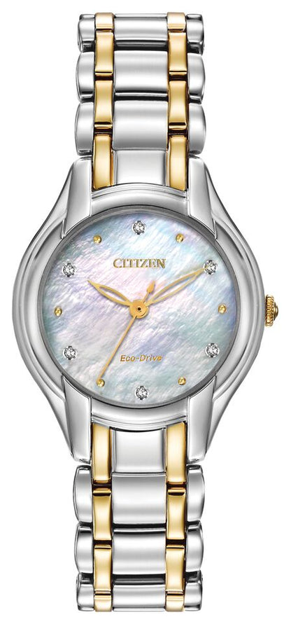Citizen Eco-Drive Silhouette Diamond Mother of Pearl Dial Two Tone Womens Watch EM0284-51D