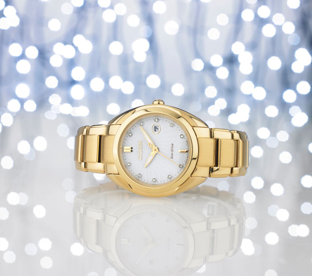 Citizen Eco-Drive Citizen L Celestial White Dial Diamond Set Gold Plated Womens Watch EM0312-57A