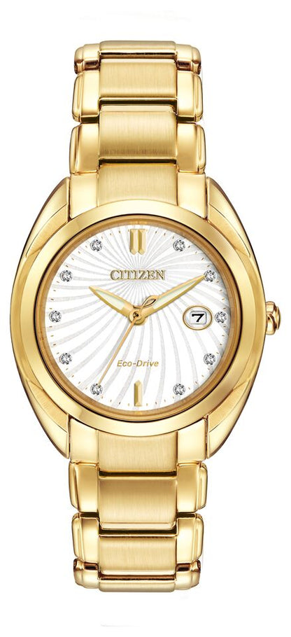 Citizen Eco-Drive Citizen L Celestial White Dial Diamond Set Gold Plated Womens Watch EM0312-57A
