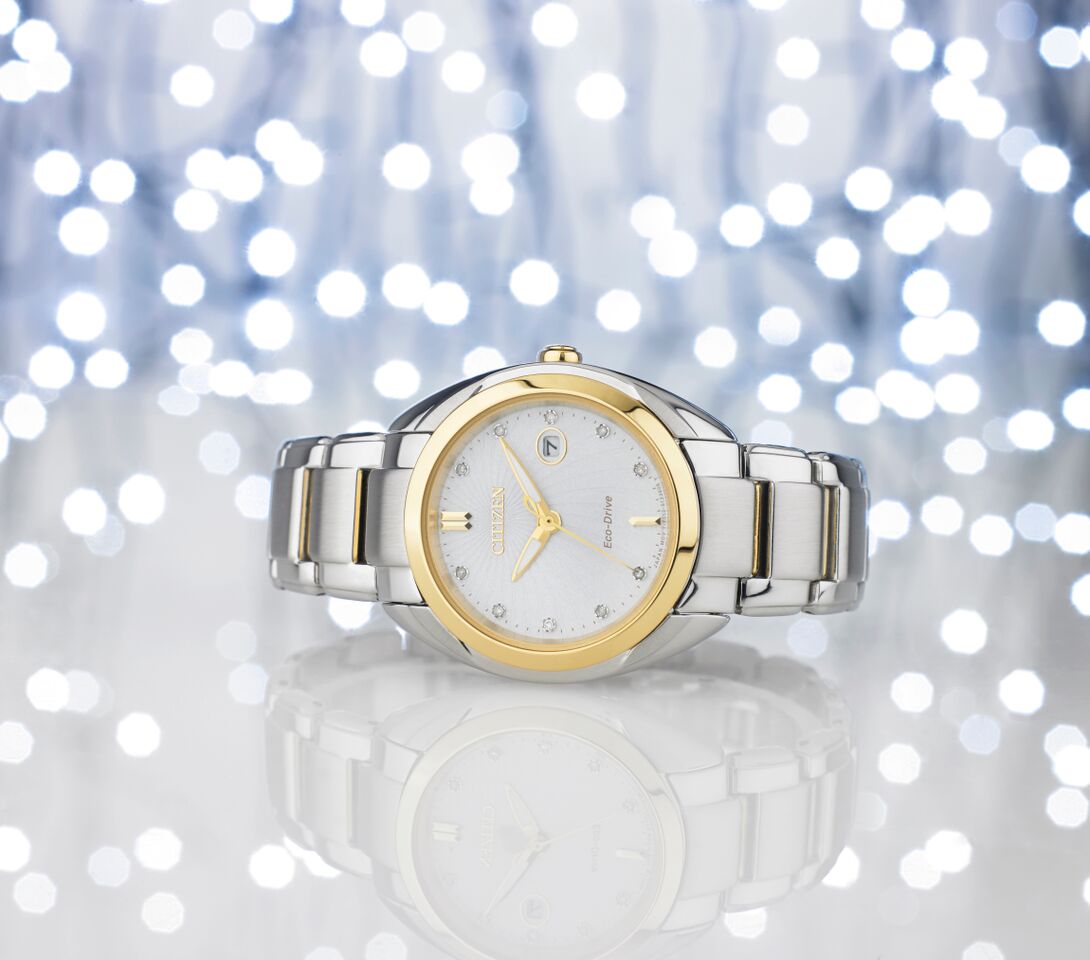 Citizen Eco-Drive Citizen L Celestial White Dial Diamond Set Two Tone Womens Watch EM0314-51A