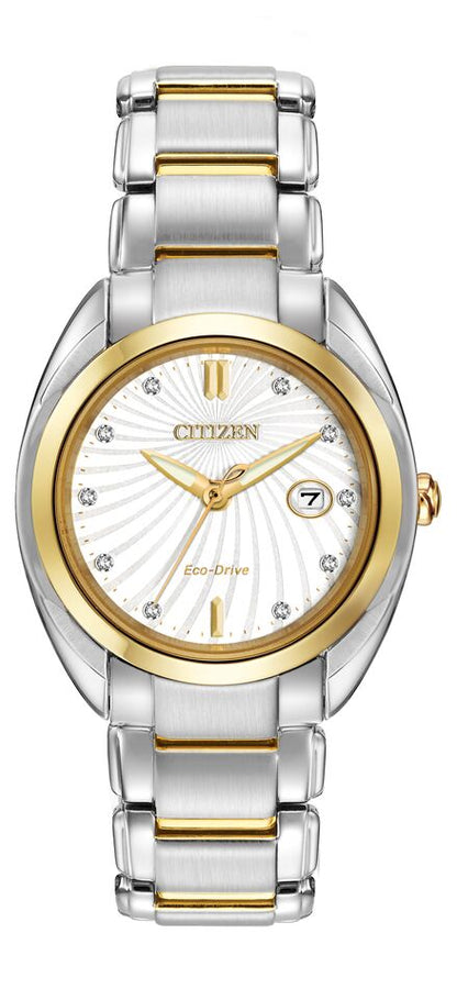 Citizen Eco-Drive Citizen L Celestial White Dial Diamond Set Two Tone Womens Watch EM0314-51A