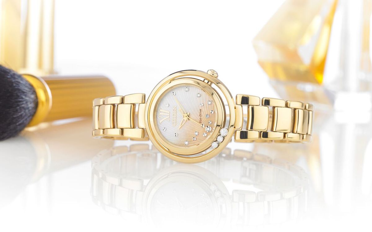 Citizen Eco-Drive Citizen L Sunrise Mother of Pearl Dial Diamond Set Gold Plated Womens Watch EM0322-53Y