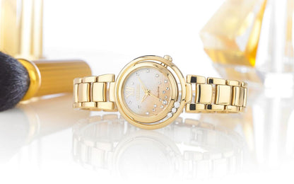 Citizen Eco-Drive Citizen L Sunrise Mother of Pearl Dial Diamond Set Gold Plated Womens Watch EM0322-53Y