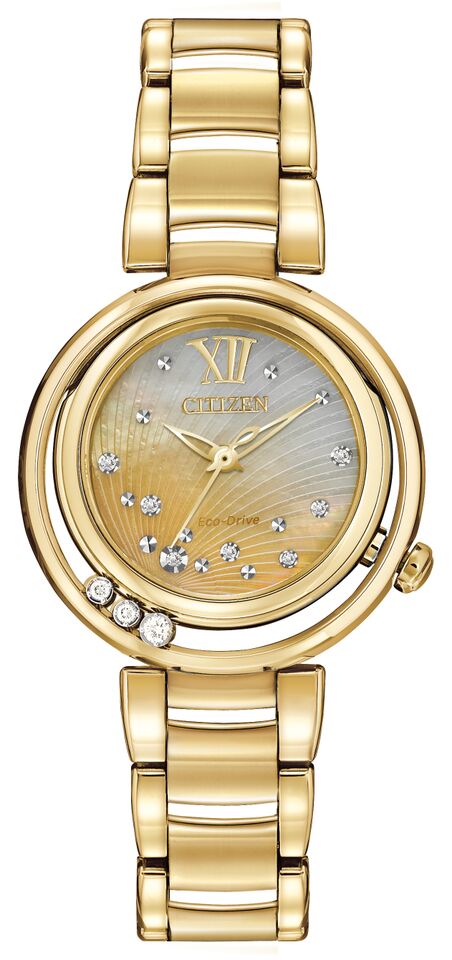Citizen Eco-Drive Citizen L Sunrise Mother of Pearl Dial Diamond Set Gold Plated Womens Watch EM0322-53Y