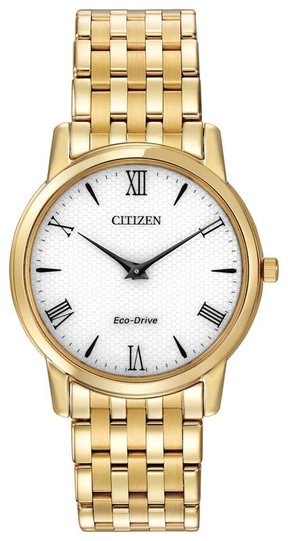 Citizen Eco-Drive Stiletto White Dial Gold Plated Mens Watch AR1122-54A