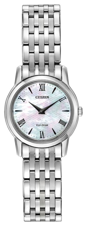 Citizen Eco-Drive Stiletto Mother of Pearl Dial Stainless Steel Womens Watch EG3040-50D
