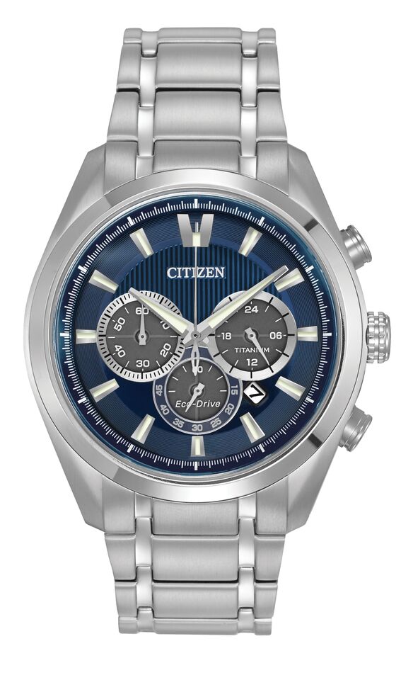 Citizen Eco-Drive Blue Dial Titanium Mens Chronograph Watch CA4016-51L