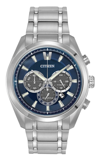 Citizen Eco-Drive Blue Dial Titanium Mens Chronograph Watch CA4016-51L