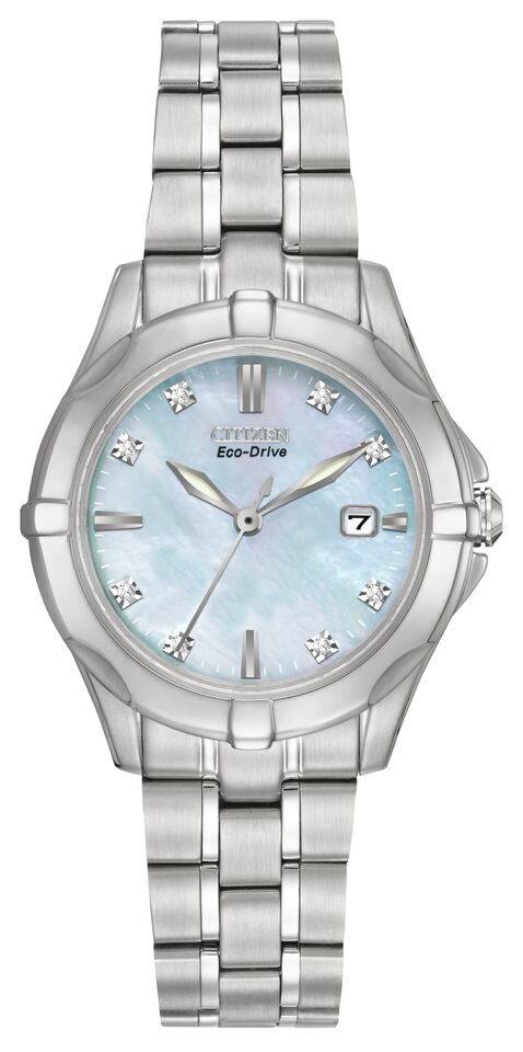 Citizen Eco-Drive Silhouette Diamond Mother of Pearl Dial Stainless Steel Womens Watch EW1930-50D
