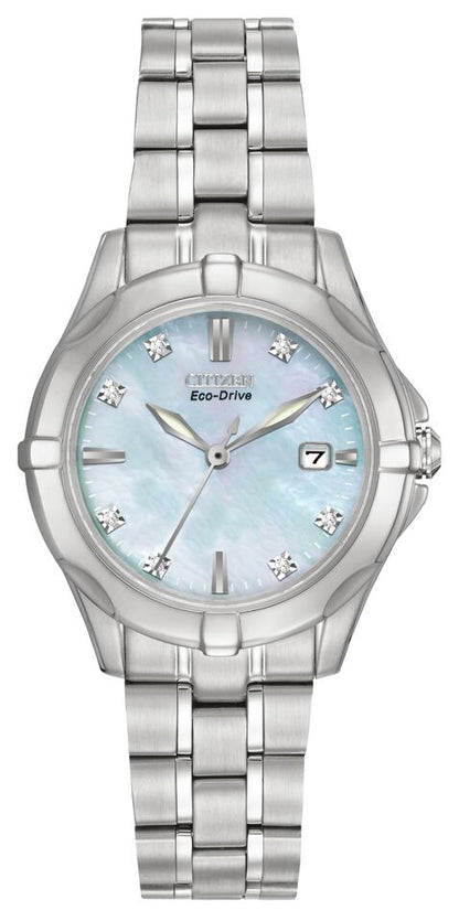 Citizen Eco-Drive Silhouette Diamond Mother of Pearl Dial Stainless Steel Womens Watch EW1930-50D