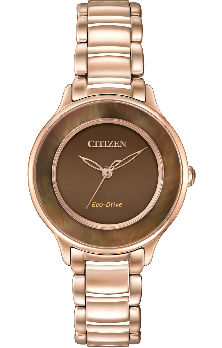 Citizen Eco-Drive Citizen L Circle of Time Brown Mother of Pearl Dial Rose Gold Plated Watch EM0382-86X