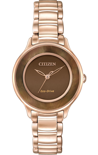 Citizen Eco-Drive Citizen L Circle of Time Brown Mother of Pearl Dial Rose Gold Plated Watch EM0382-86X