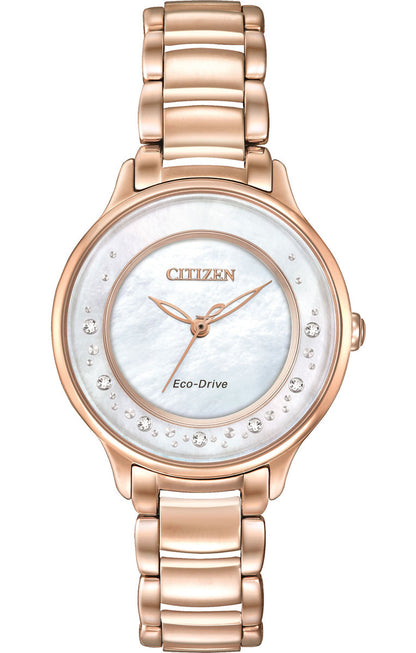 Citizen Eco-Drive Citizen L Circle of Time Mother of Pearl Dial Diamond Set Rose Gold Plated Watch EM0382-86D
