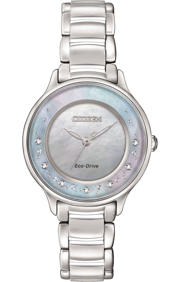 Citizen Eco-Drive Citizen L Circle of Time Mother of Pearl Dial Diamond Set Stainless Steel Watch EM0380-81N