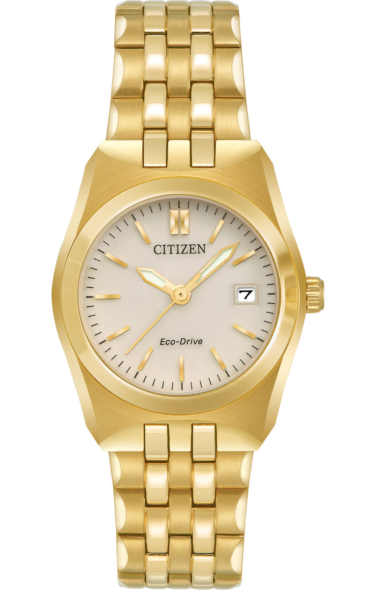 Citizen Eco-Drive Corso Champagne Dial Gold Plated Womens Watch EW2292-59P