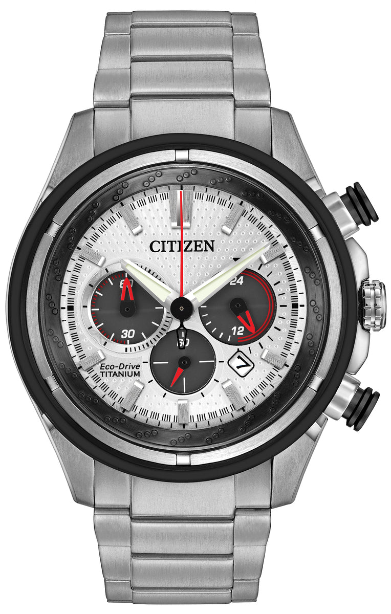 Citizen Eco-Drive Silver Dial Titanium Mens Chronograph Watch CA4240-58A