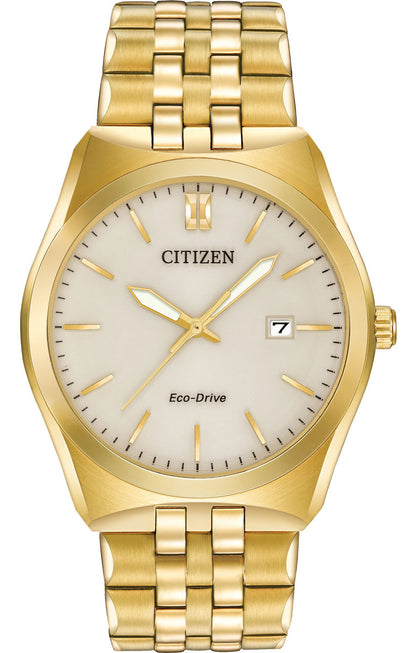 Citizen Eco-Drive Corso Champagne Dial Gold Plated Mens Watch BM7332-53P