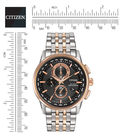 Citizen Eco-Drive World Chronograph A-T Black Dial Two Tone Mens Chronograph Watch AT8116-57E