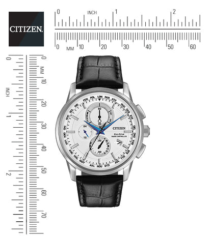 Citizen Eco-Drive World Time A-T White Dial Stainless Steel Mens Radio Controlled Chronograph Watch AT8110-02A