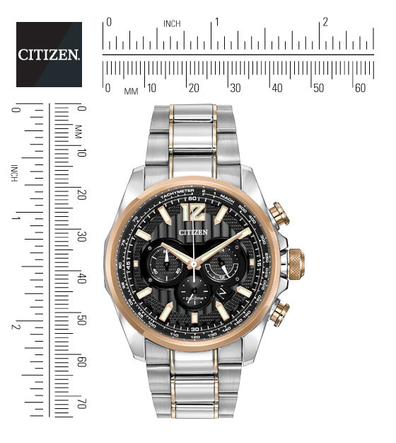 Citizen Eco-Drive Shadowhawk Black Dial Two Tone Mens Chronograph Watch CA4176-55E