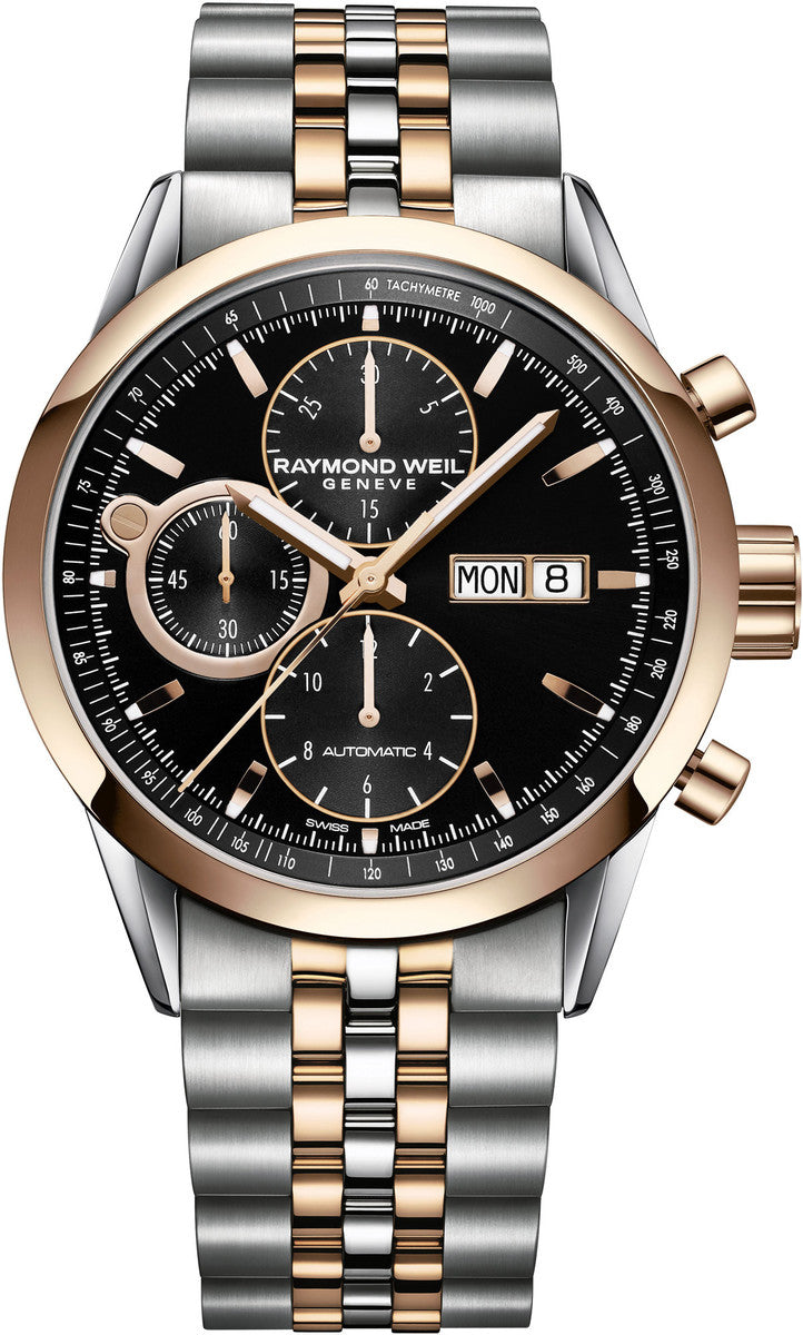 Raymond Weil Freelancer Black Dial Two Tone Chronograph Mens Watch 7730-SP5-20111