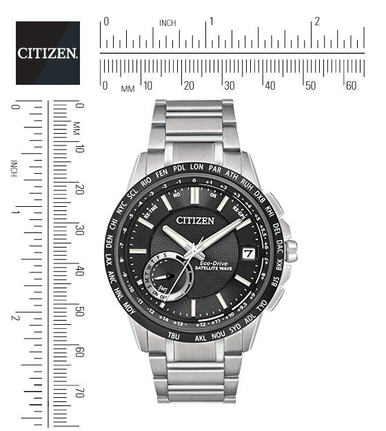 Citizen Eco-Drive Satellite Wave World Time GPS Black Dial Stainless Steel Mens Watch CC3005-85E