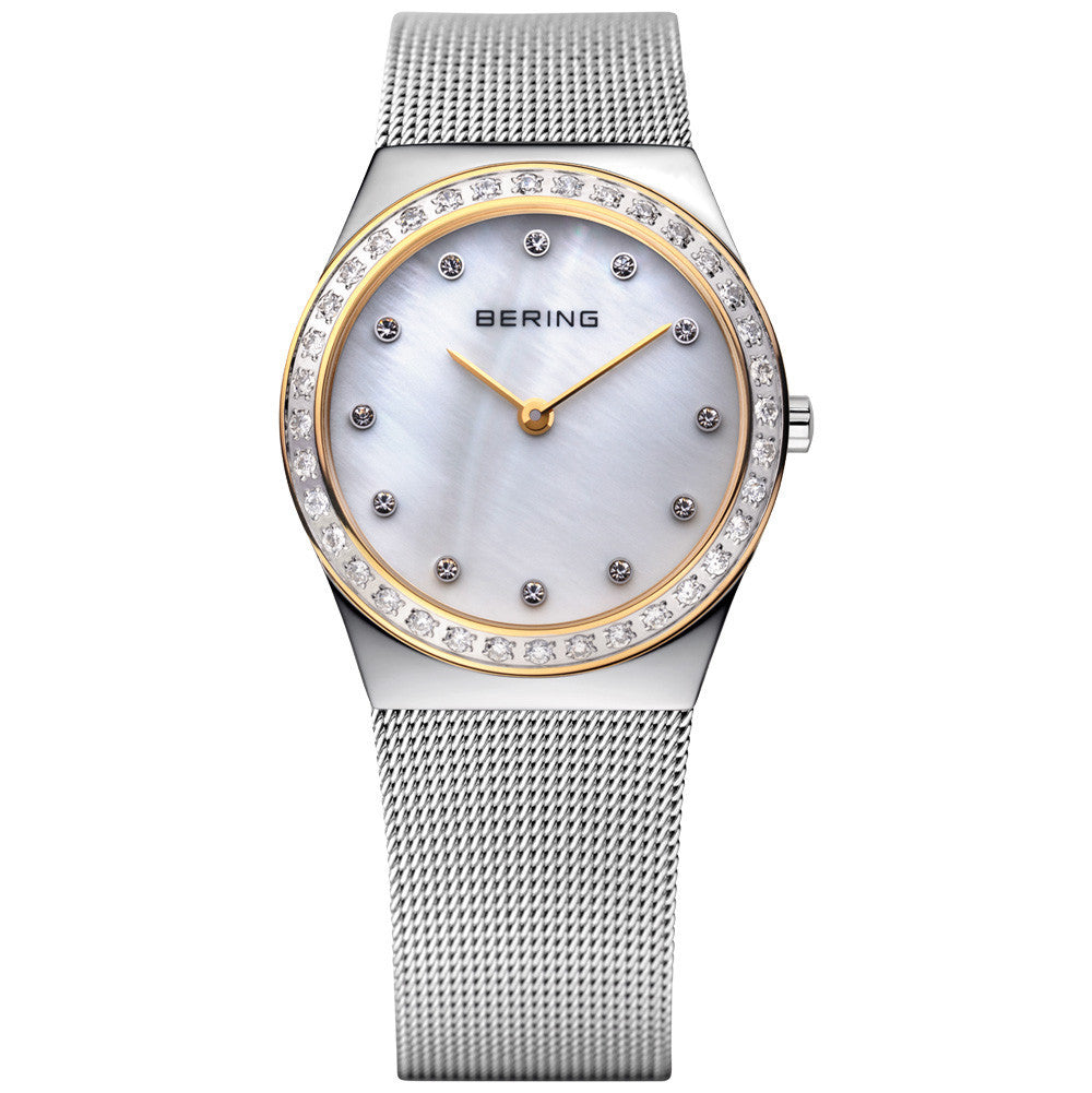 Bering Classic Collection Mother of Pearl Dial Two Tone Swarovksi Set Womens Quartz Watch 12430-010