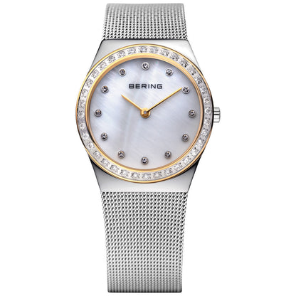 Bering Classic Collection Mother of Pearl Dial Two Tone Swarovksi Set Womens Quartz Watch 12430-010