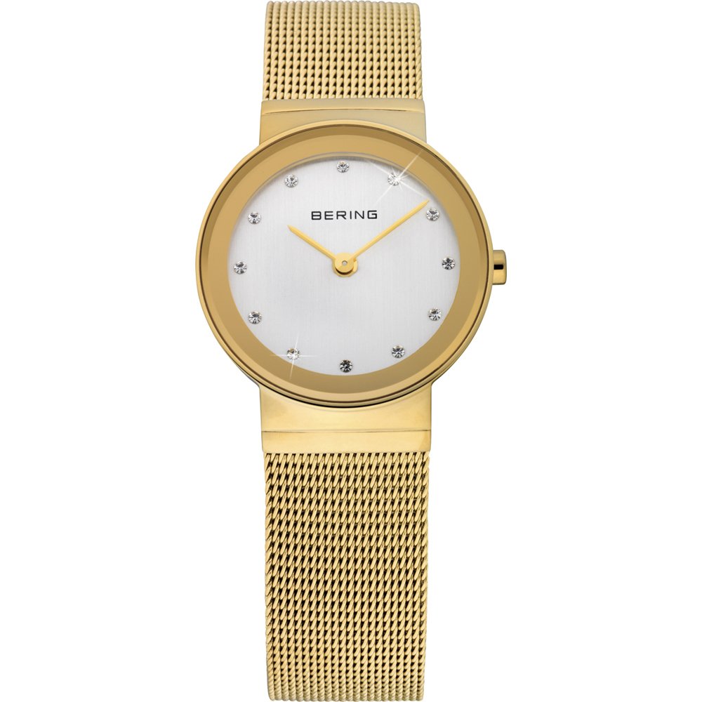 Bering Classic Collection Silver Dial Gold Plated Womens Quartz Watch 10126-334