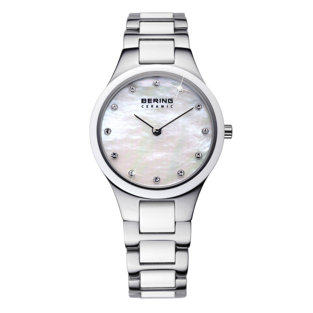 Bering Ceramic Collection Mother of Pearl Dial Stainless Steel Womens Quartz Watch 32327-701