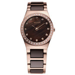 Bering Ceramic Collection Brown Mother of Pearl Dial Rose Gold Swarovski Set Plated Womens Quartz Watch 32426-765